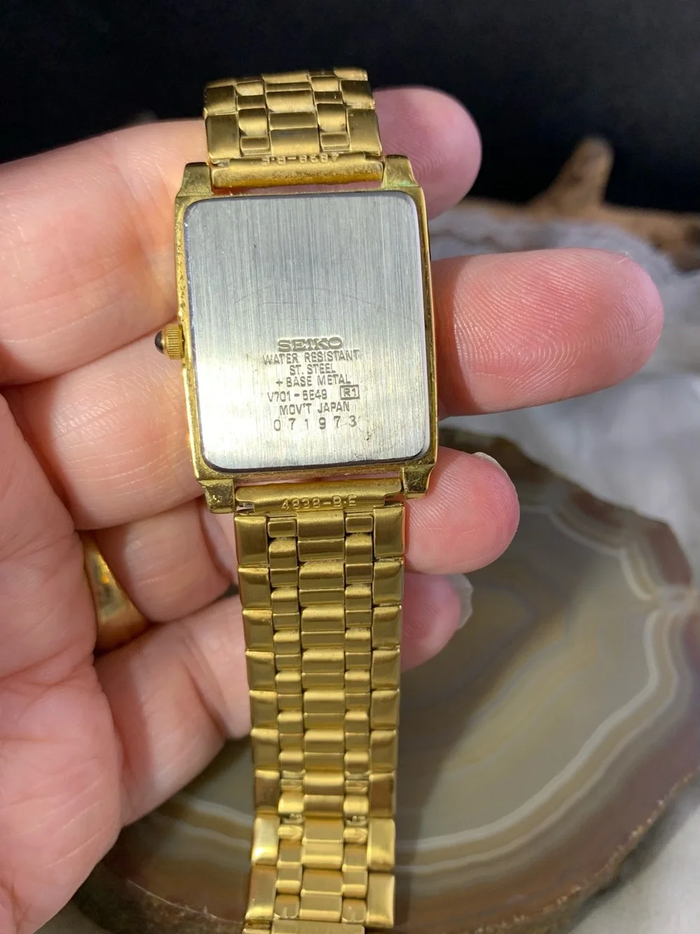 Seiko Gold Rectangular Men's Dress WatchVintage,Unisex dress watch.